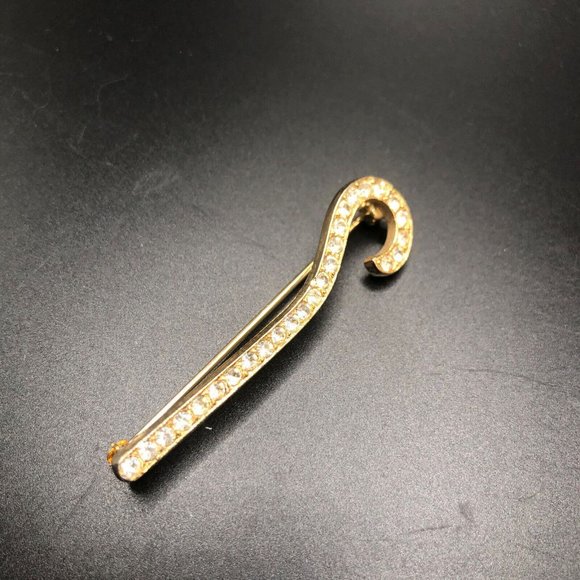 Vintage Signed Ora Shepherds Hook Crystal Gold Tone Brooch Mid Century - Picture 2 of 6